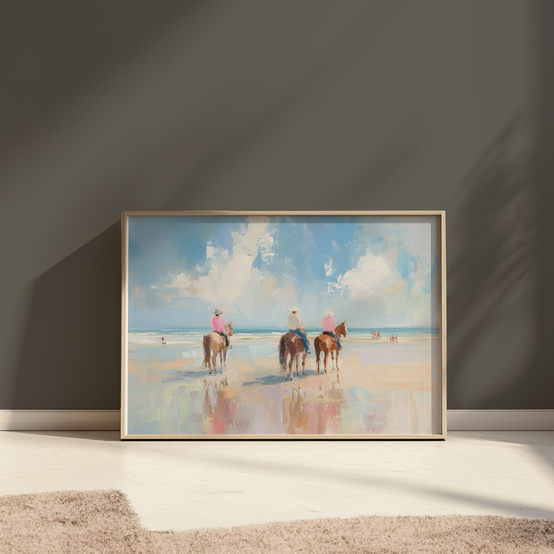 Premium Poster of Three Horse Riders Beach Painting Artwork Wall Art Posters