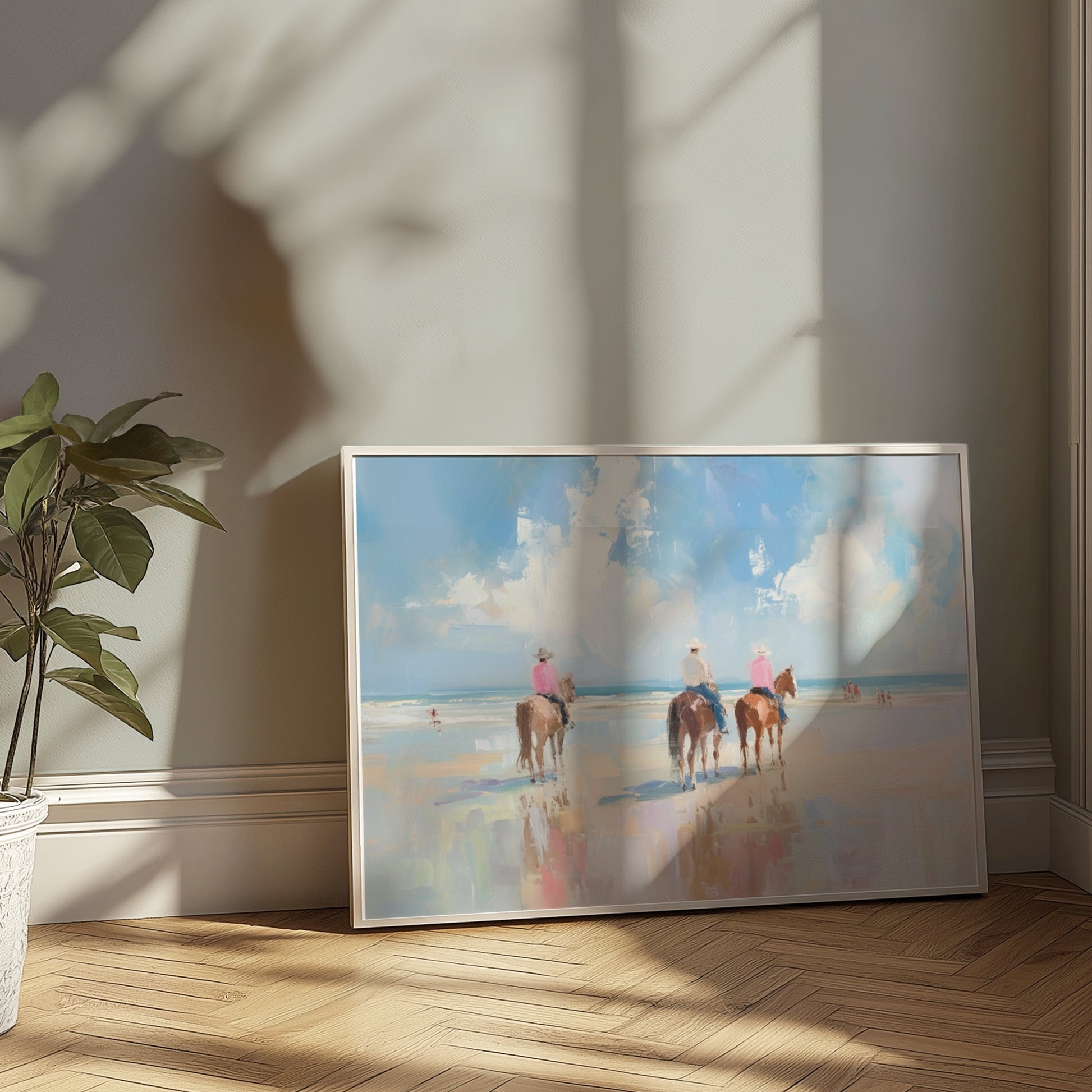 Premium Poster of Three Horse Riders Beach Painting Artwork Wall Art Posters