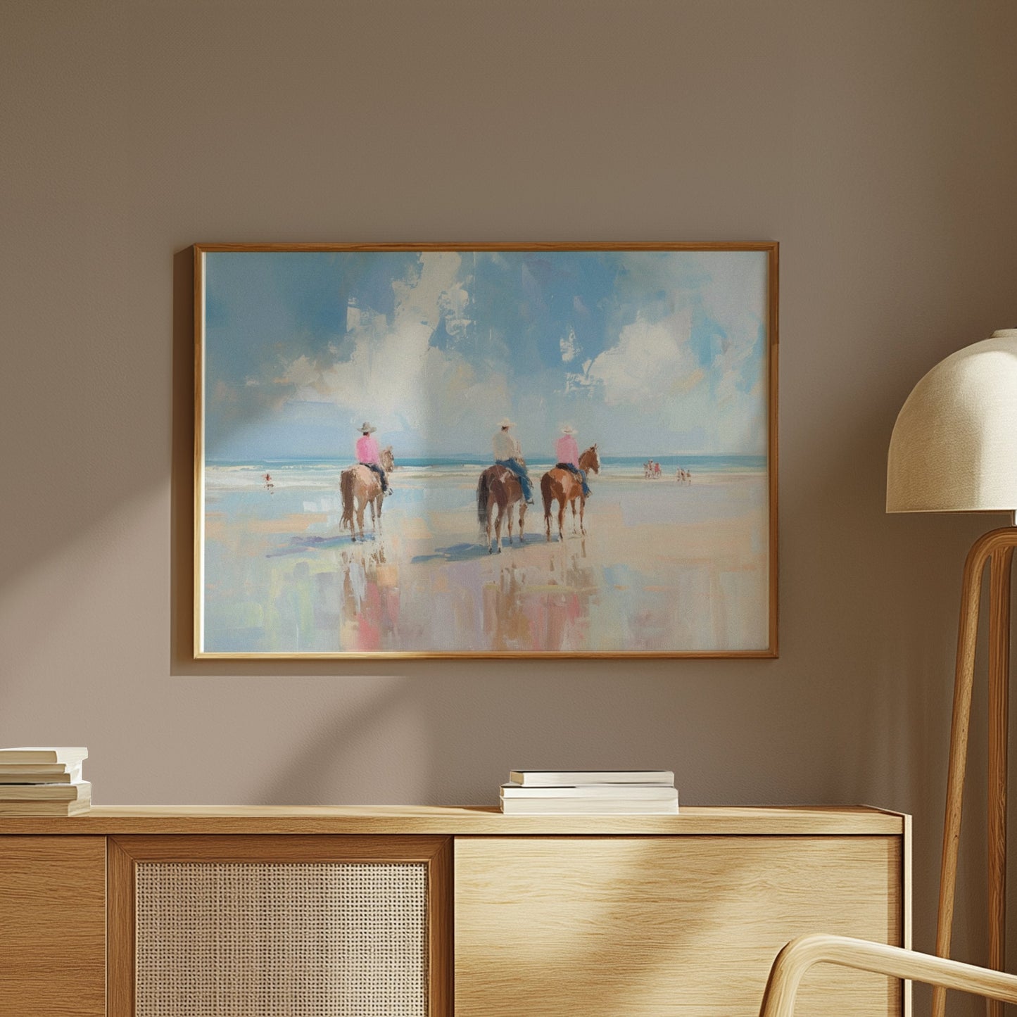 Premium Poster of Three Horse Riders Beach Painting Artwork Wall Art Posters