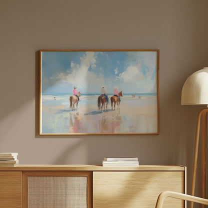 Premium Poster of Three Horse Riders Beach Painting Artwork Wall Art Posters