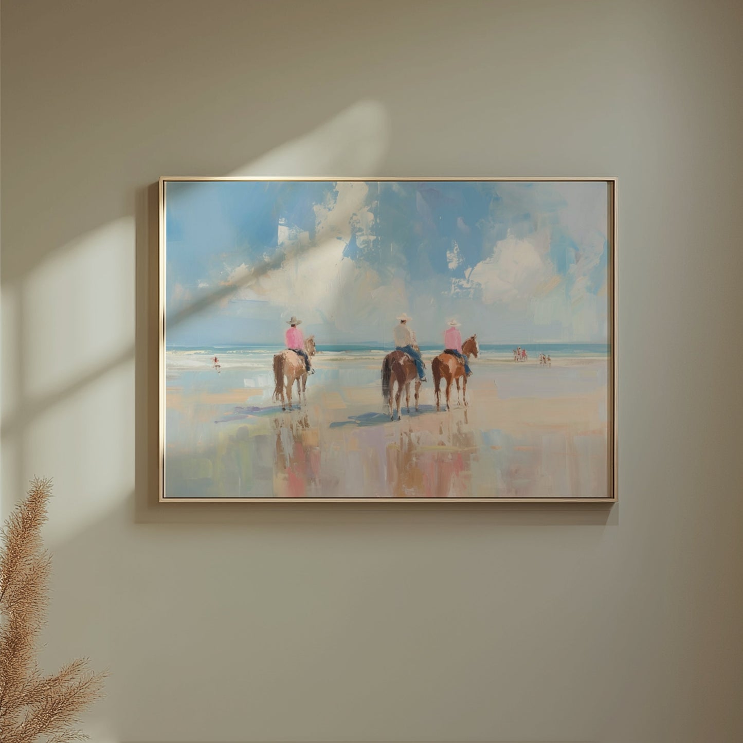 Premium Poster of Three Horse Riders Beach Painting Artwork Wall Art Posters