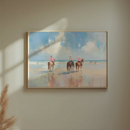 Premium Poster of Three Horse Riders Beach Painting Artwork Wall Art Posters