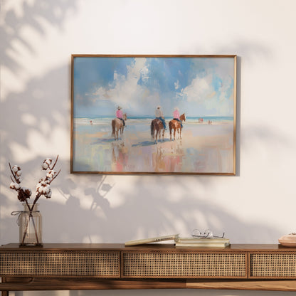 Premium Poster of Three Horse Riders Beach Painting Artwork Wall Art Posters
