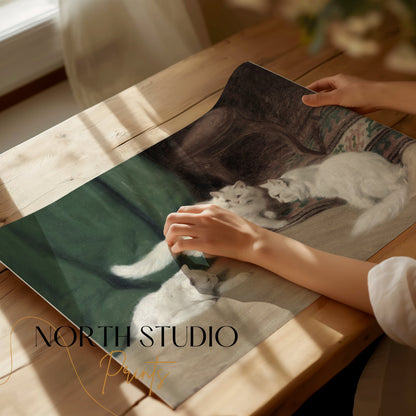Premium Poster of Three White Cats In An Elegant Room Scene Posters