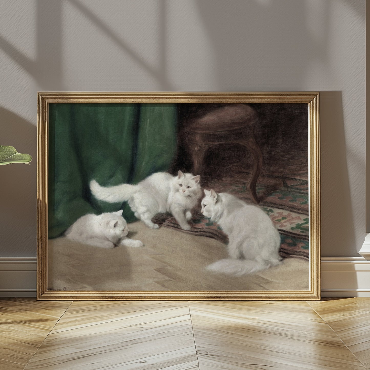 Premium Poster of Three White Cats In An Elegant Room Scene Posters