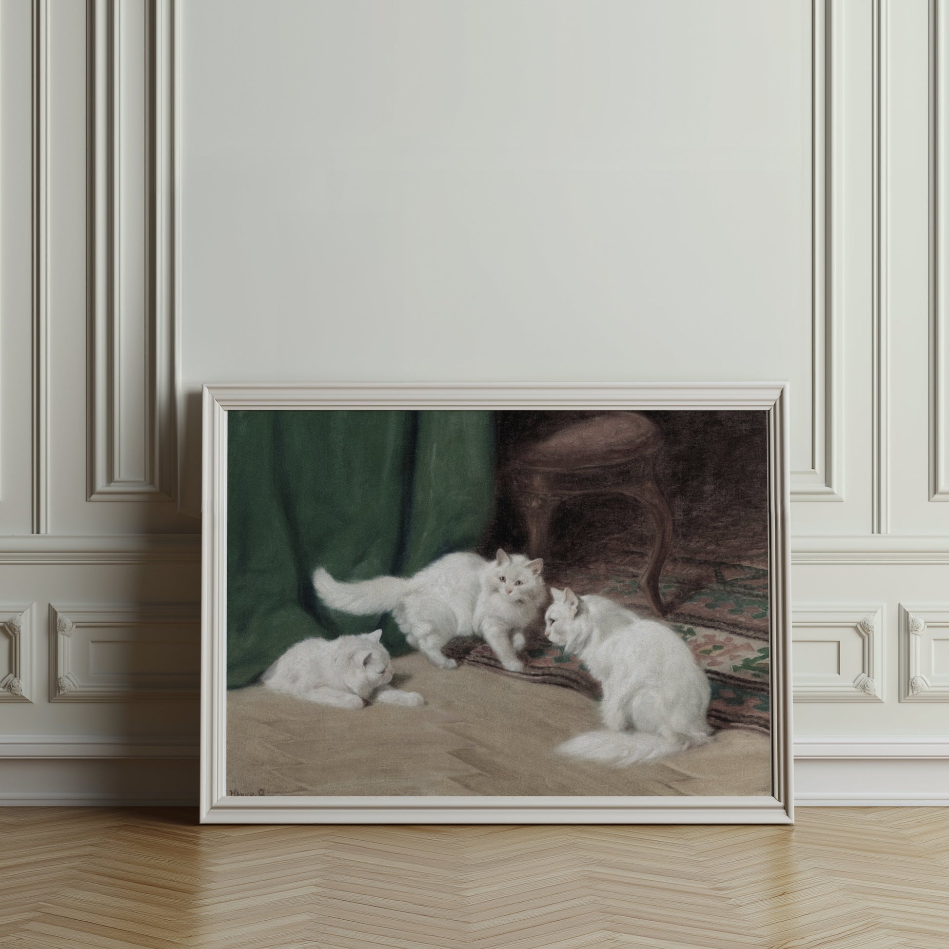 Premium Poster of Three White Cats In An Elegant Room Scene Posters