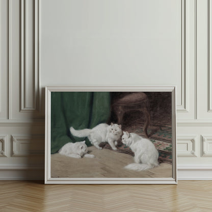 Premium Poster of Three White Cats In An Elegant Room Scene Posters