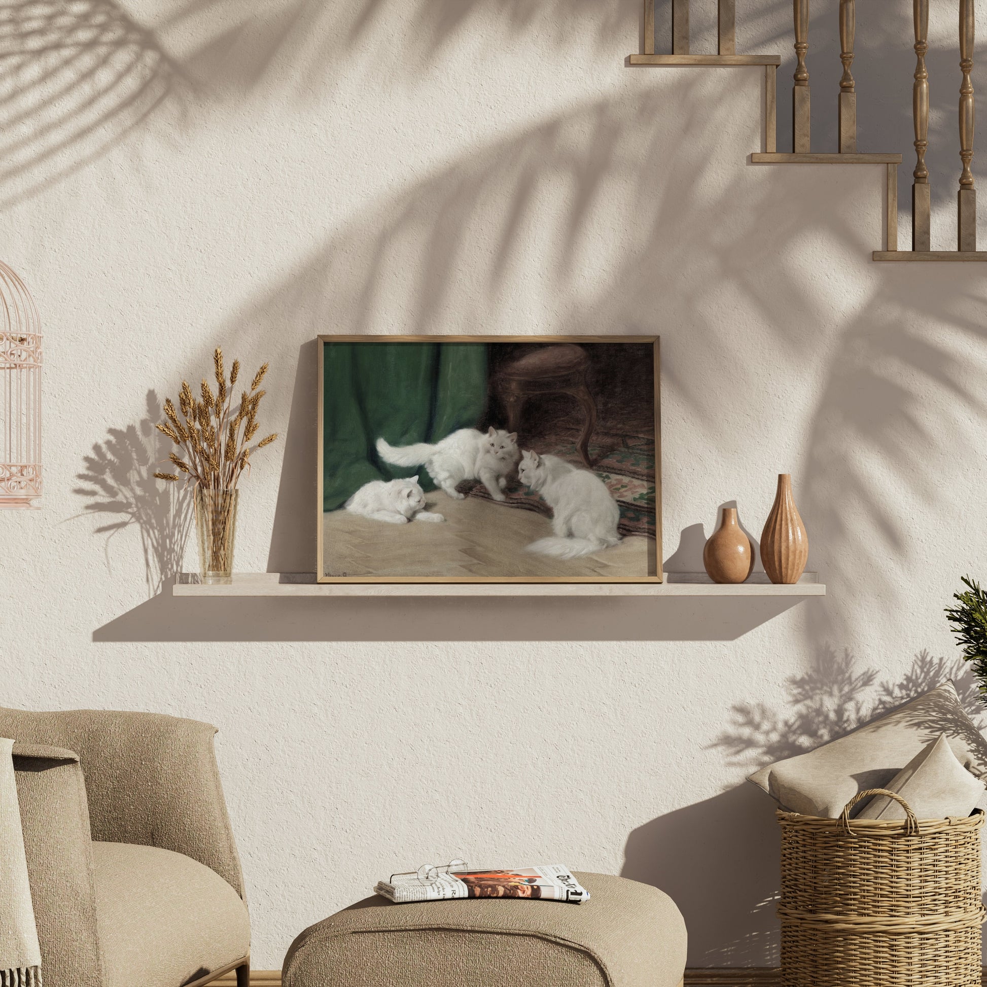Premium Poster of Three White Cats In An Elegant Room Scene Posters