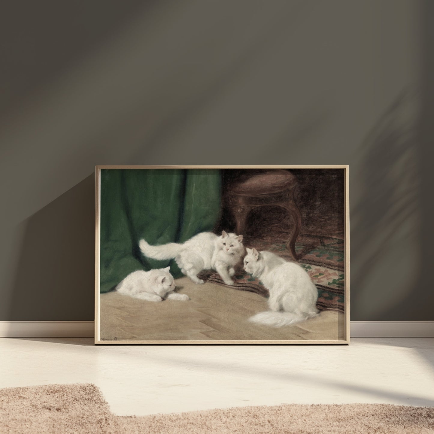Premium Poster of Three White Cats In An Elegant Room Scene Posters
