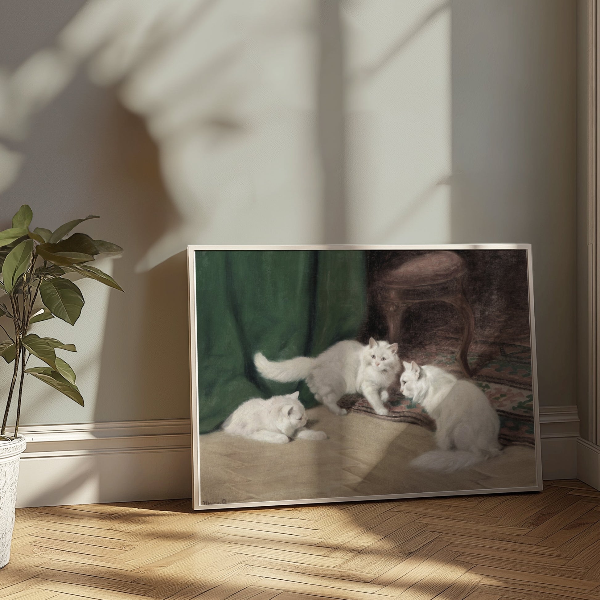 Premium Poster of Three White Cats In An Elegant Room Scene Posters