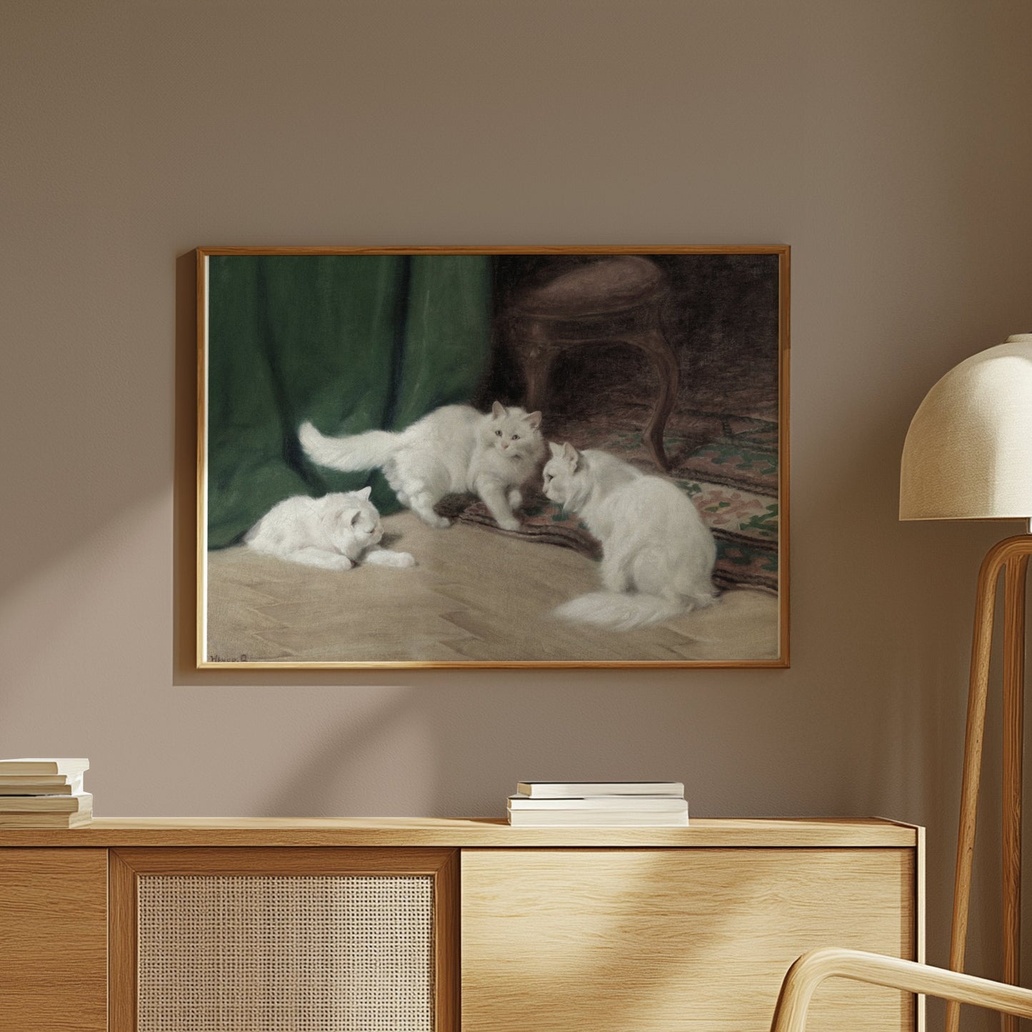 Premium Poster of Three White Cats In An Elegant Room Scene Posters
