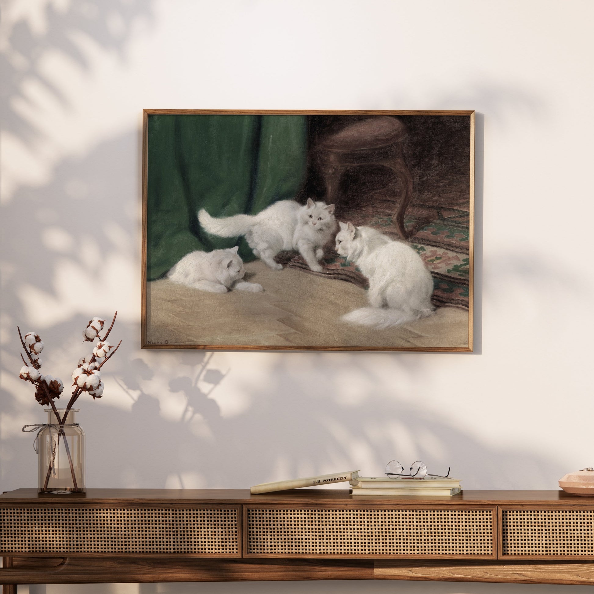 Premium Poster of Three White Cats In An Elegant Room Scene Posters