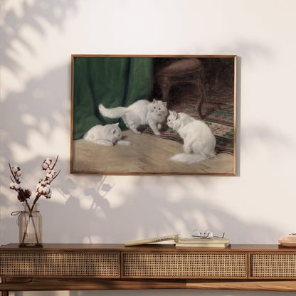 Premium Poster of Three White Cats In An Elegant Room Scene Posters