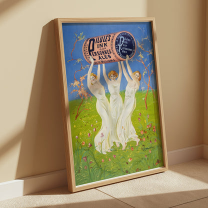 Premium Poster of Three Women Holding Giant Ink Bottle Vintage Posters