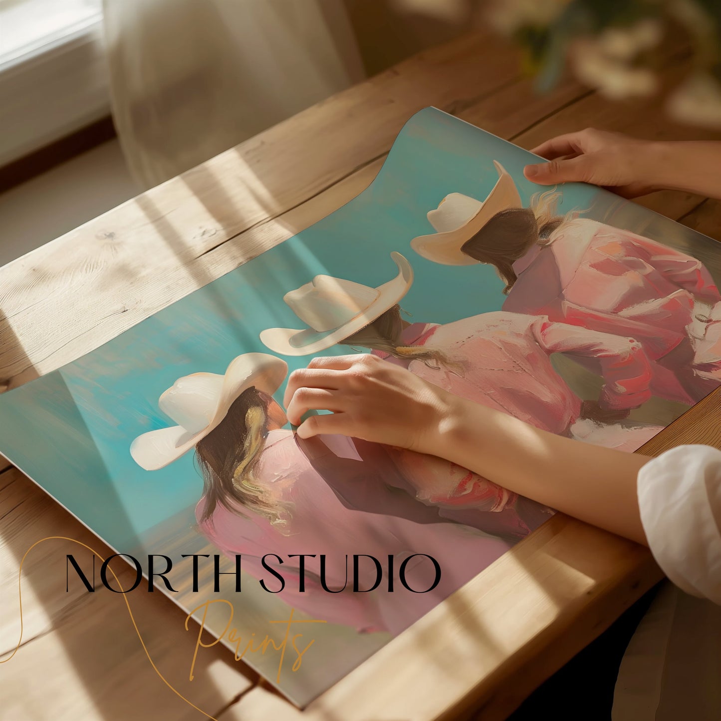 Premium Poster of Three Women in White Cowboy Hats Art Prints Posters