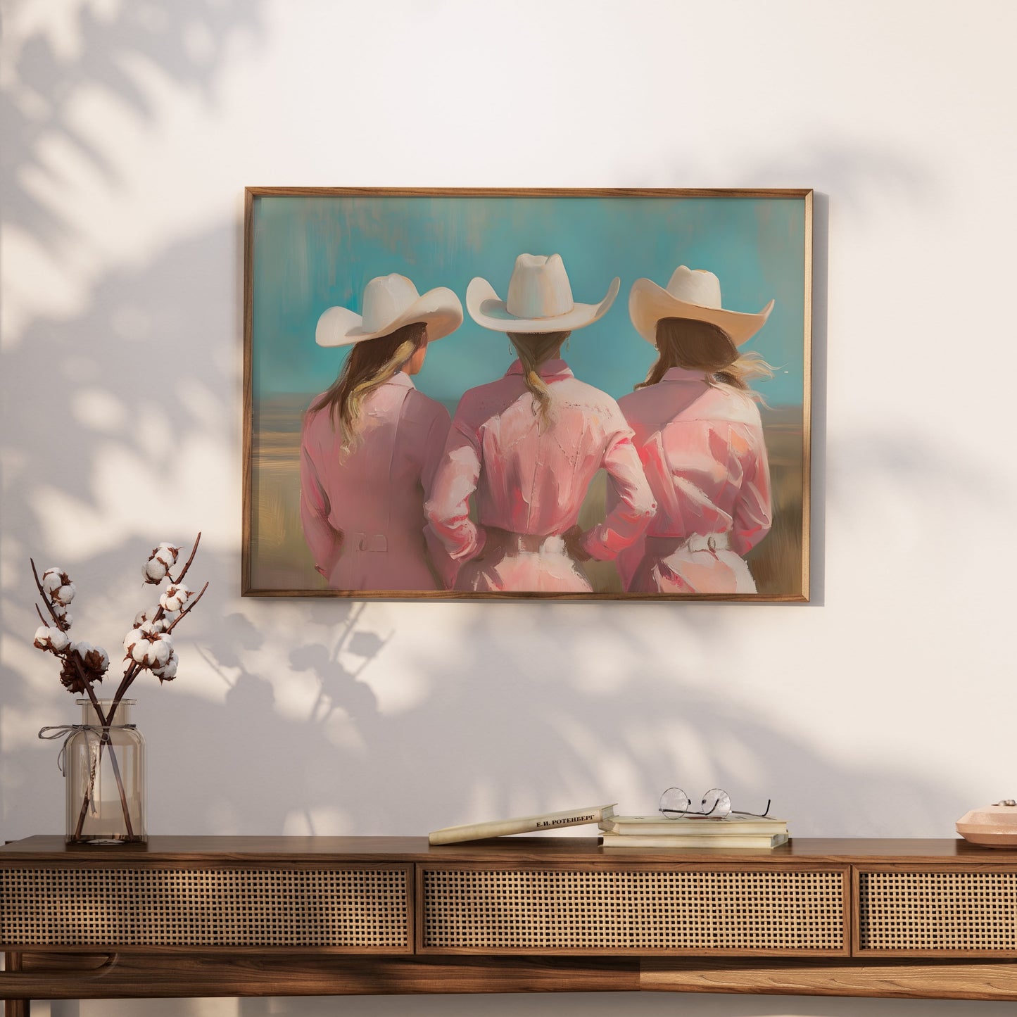 Premium Poster of Three Women in White Cowboy Hats Art Prints Posters