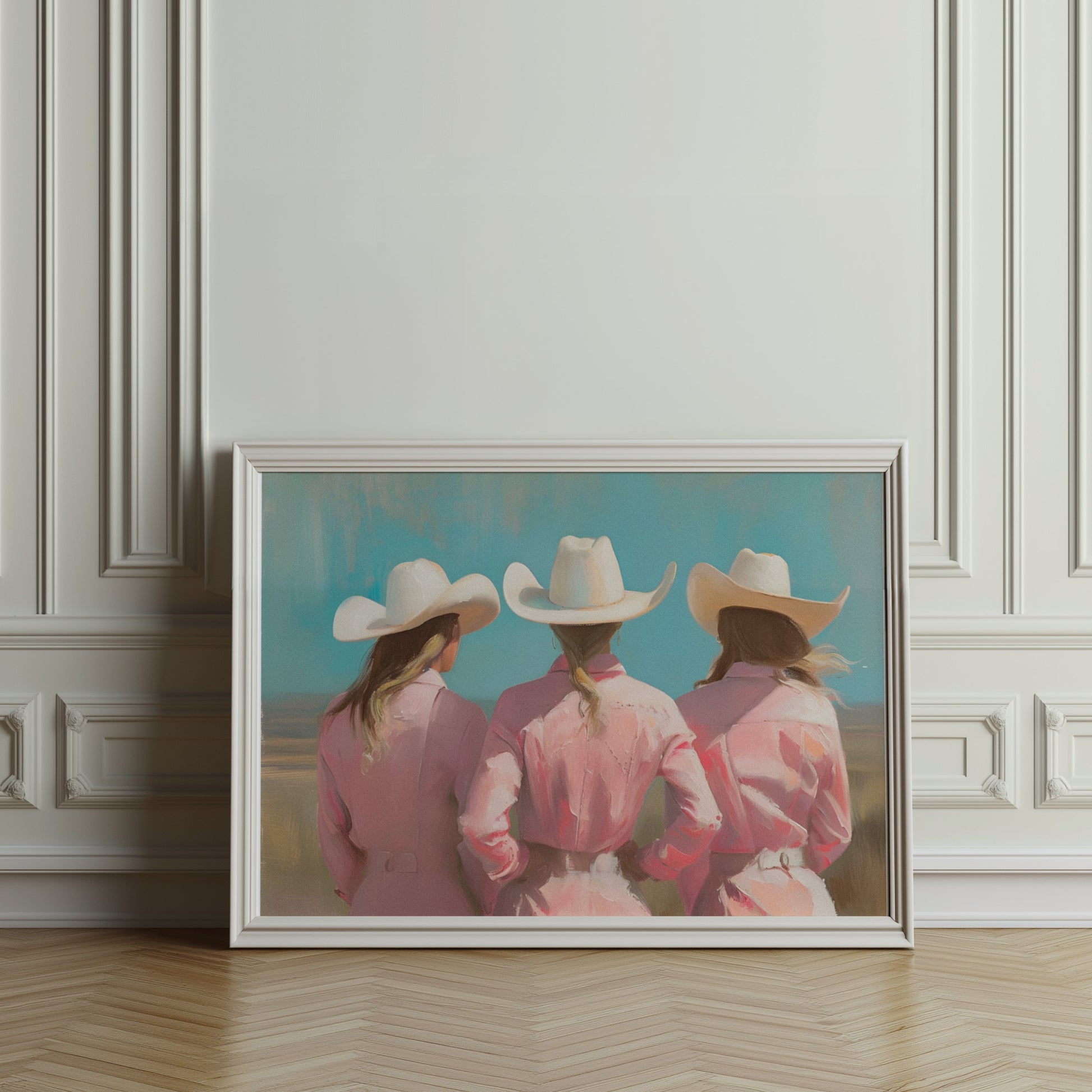 Premium Poster of Three Women in White Cowboy Hats Art Prints Posters