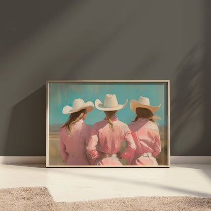Premium Poster of Three Women in White Cowboy Hats Art Prints Posters