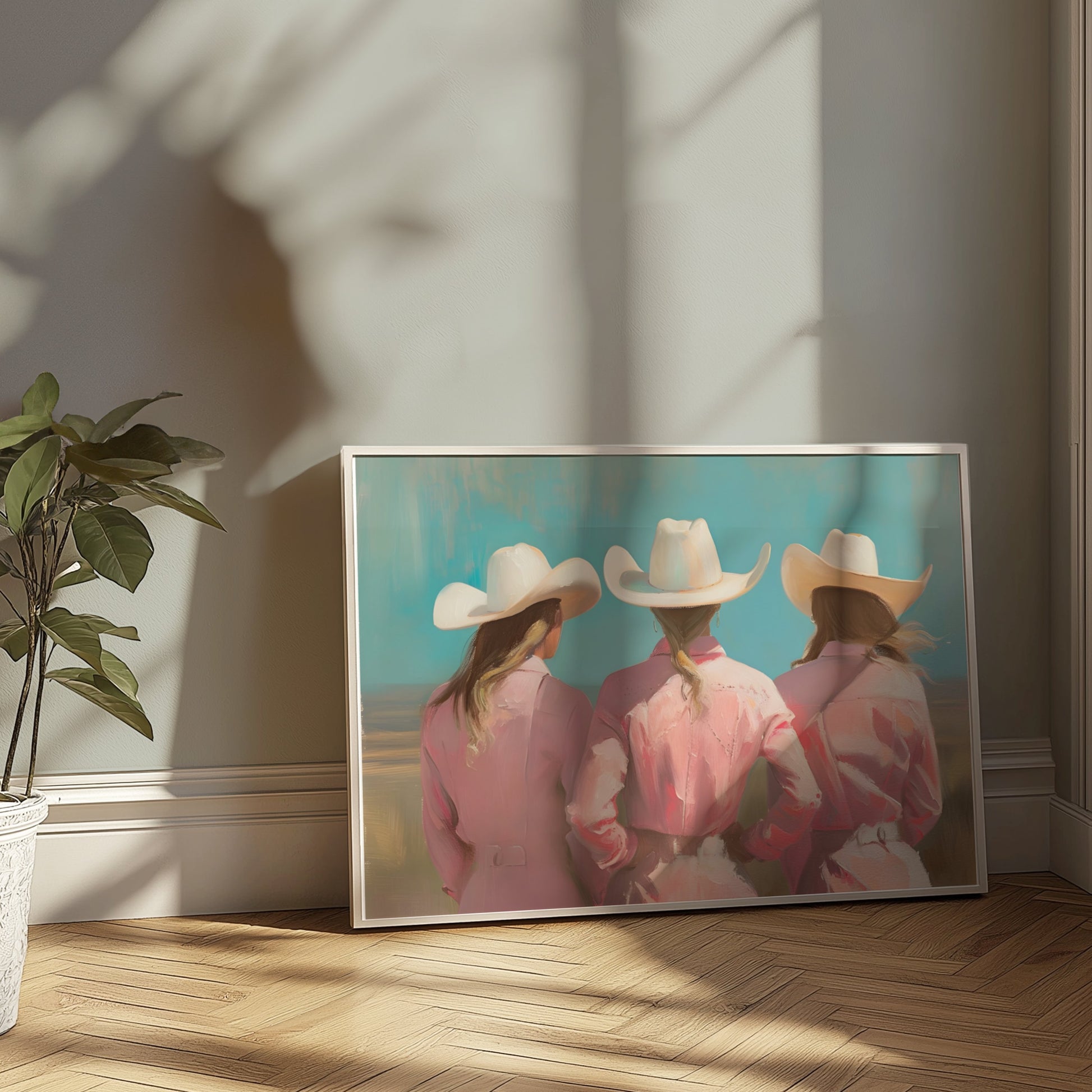 Premium Poster of Three Women in White Cowboy Hats Art Prints Posters