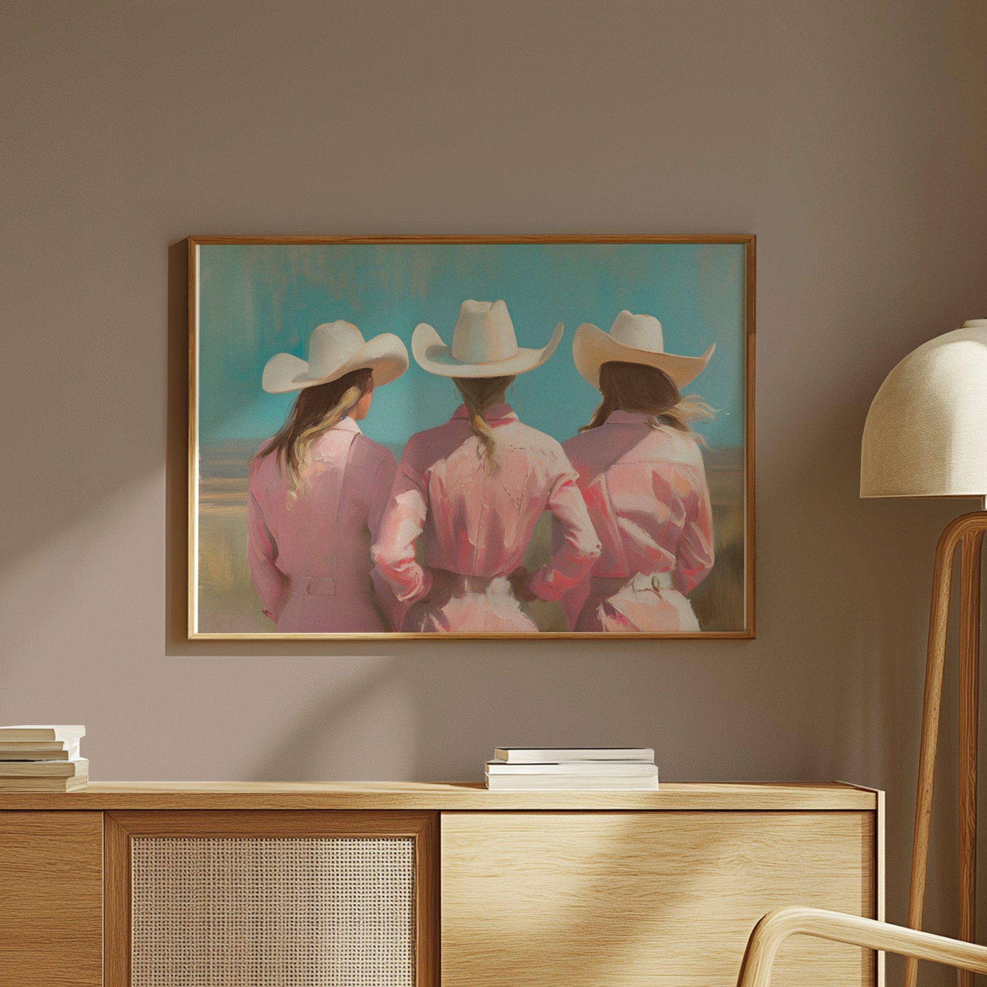 Premium Poster of Three Women in White Cowboy Hats Art Prints Posters
