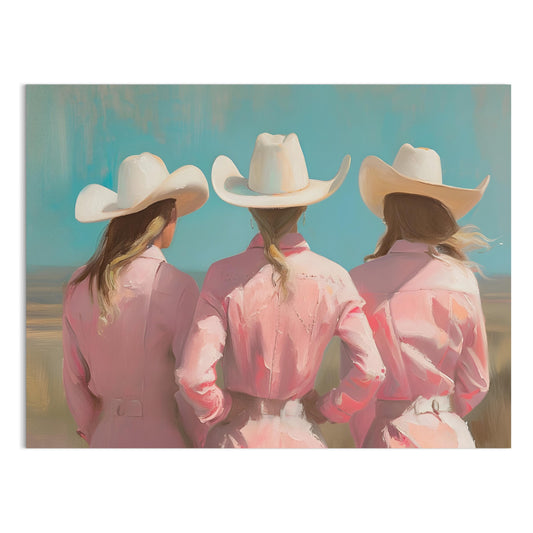 Premium Poster of Three Women in White Cowboy Hats Art Prints Posters
