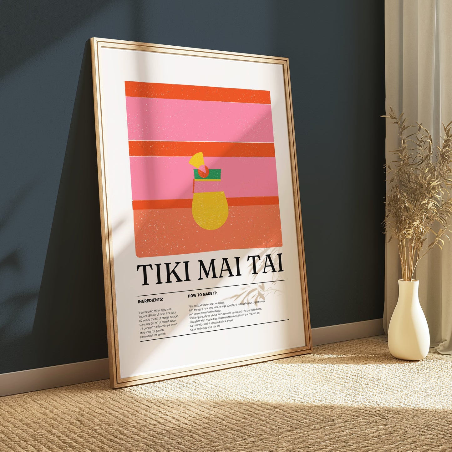 Premium Poster of Tiki Mai Tai Cocktail Recipe Decorative Wall Posters
