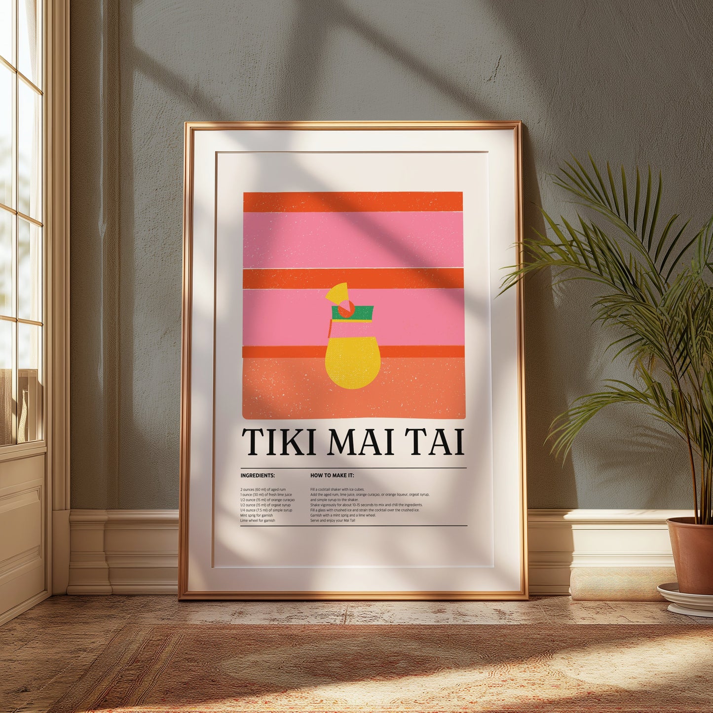 Premium Poster of Tiki Mai Tai Cocktail Recipe Decorative Wall Posters