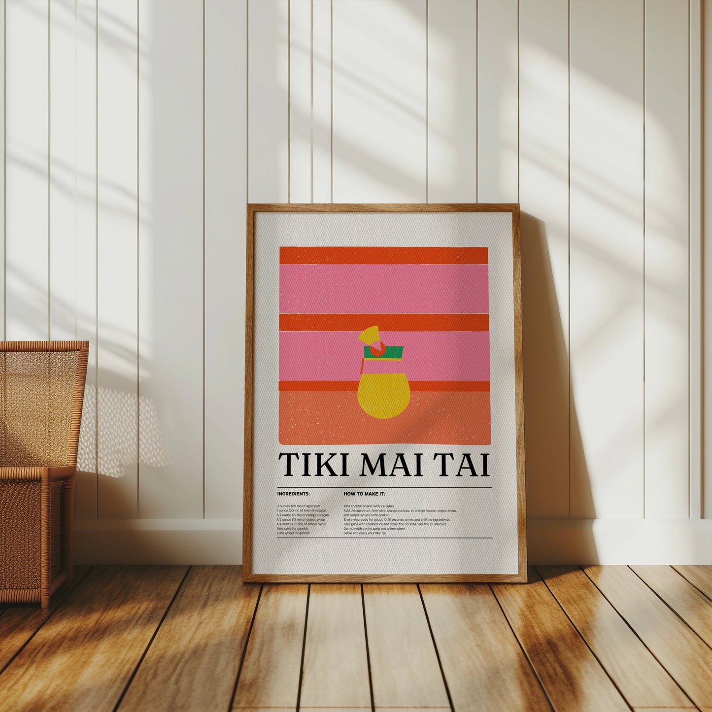 Premium Poster of Tiki Mai Tai Cocktail Recipe Decorative Wall Posters