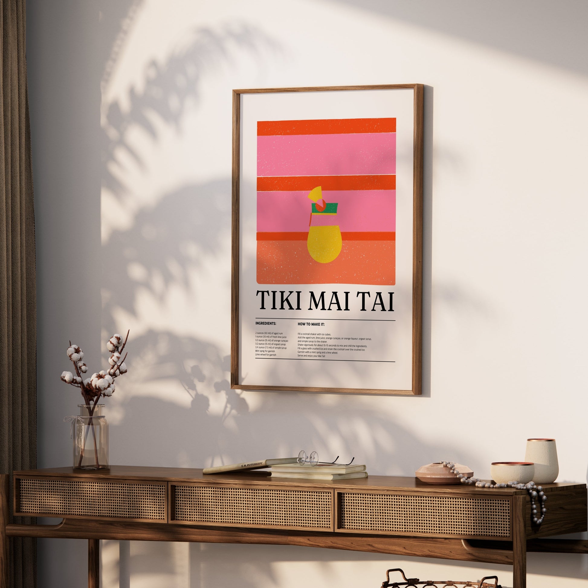 Premium Poster of Tiki Mai Tai Cocktail Recipe Decorative Wall Posters