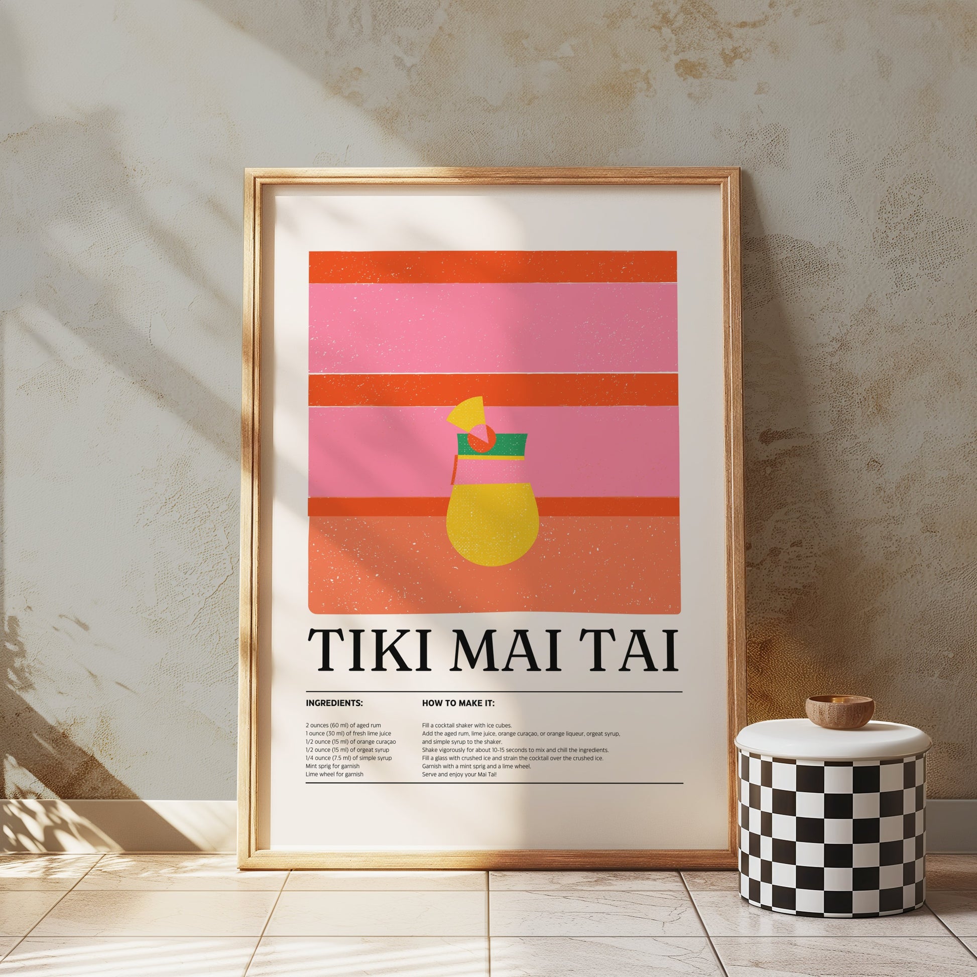 Premium Poster of Tiki Mai Tai Cocktail Recipe Decorative Wall Posters