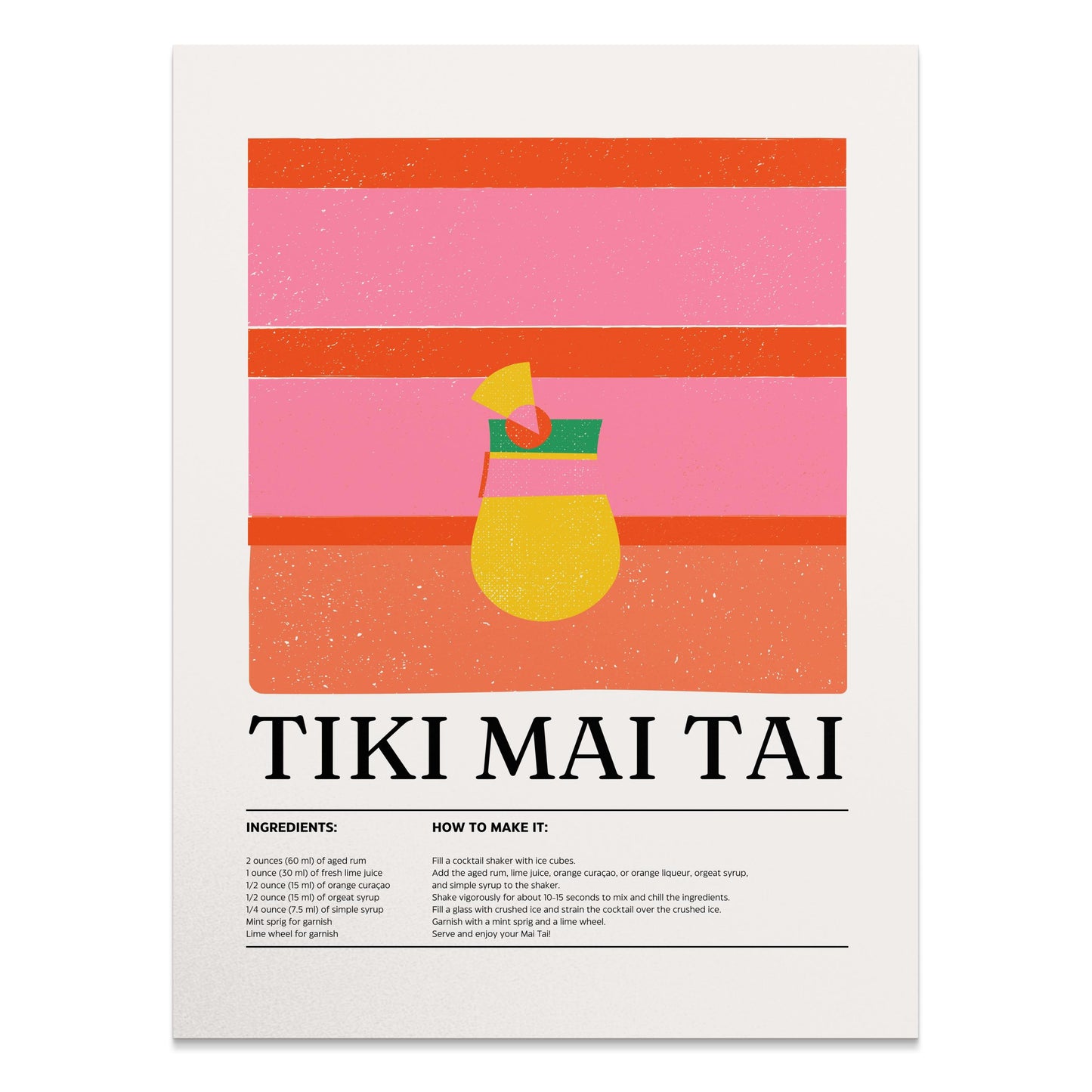 Premium Poster of Tiki Mai Tai Cocktail Recipe Decorative Wall Posters