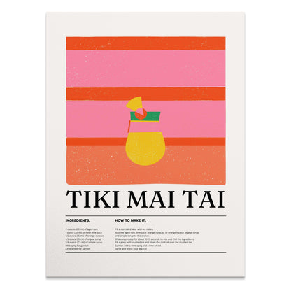 Premium Poster of Tiki Mai Tai Cocktail Recipe Decorative Wall Posters