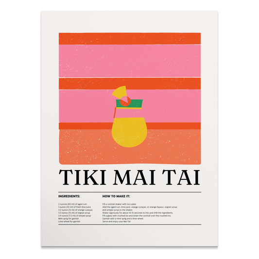 Premium Poster of Tiki Mai Tai Cocktail Recipe Decorative Wall Posters