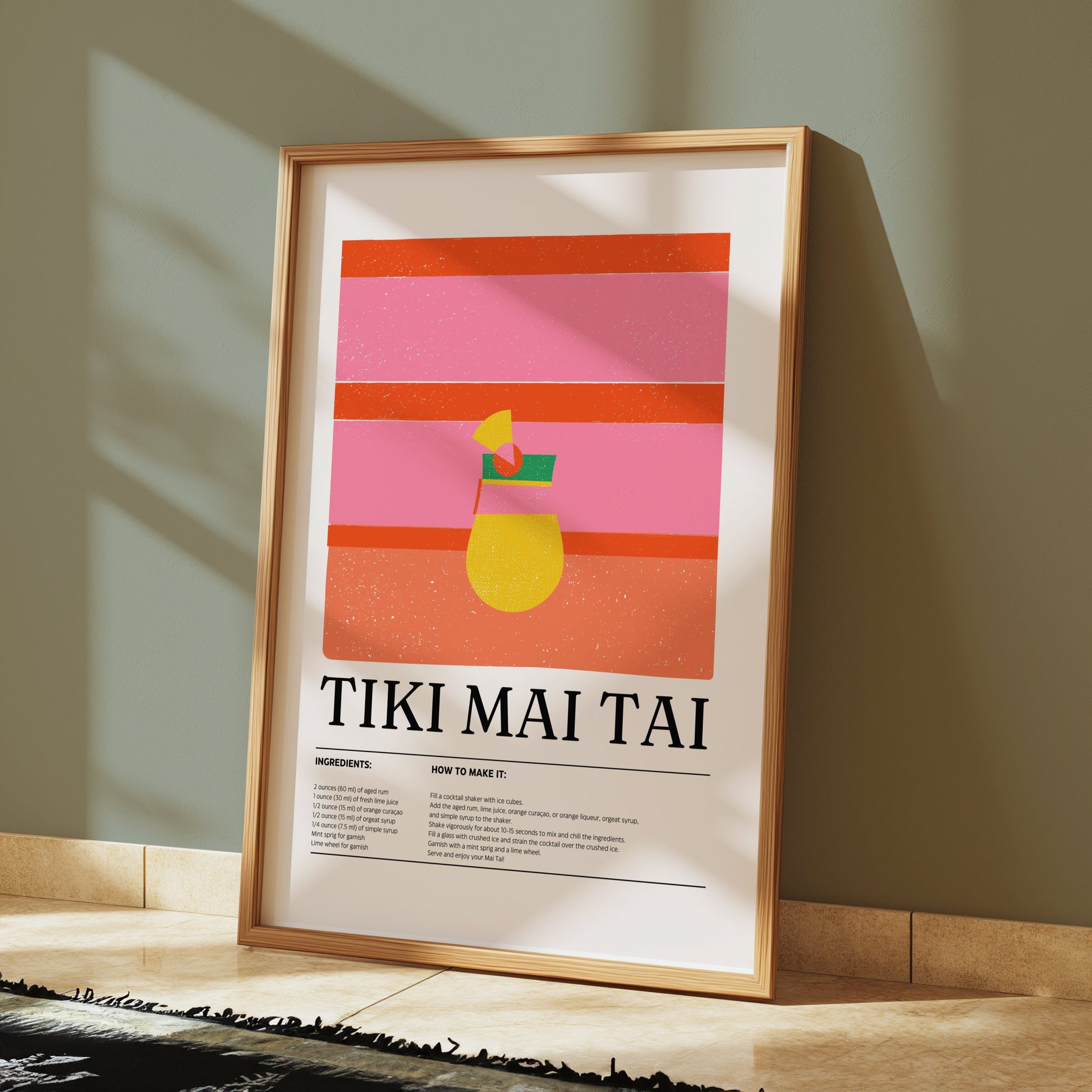 Premium Poster of Tiki Mai Tai Vibrant Cocktail Recipe Art Posters