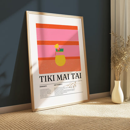 Premium Poster of Tiki Mai Tai Vibrant Cocktail Recipe Art Posters