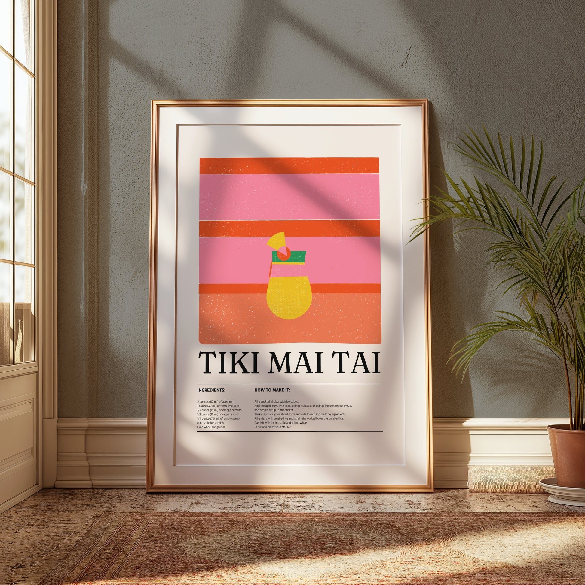 Premium Poster of Tiki Mai Tai Vibrant Cocktail Recipe Art Posters
