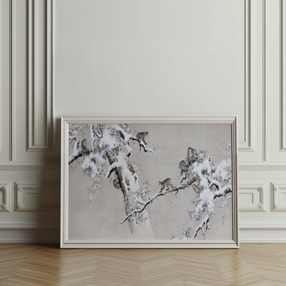 Premium Poster of Traditional Asian Monkeys in Snowy Tree Art Posters