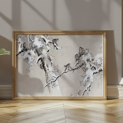 Premium Poster of Traditional Asian Monkeys in Snowy Tree Art Posters