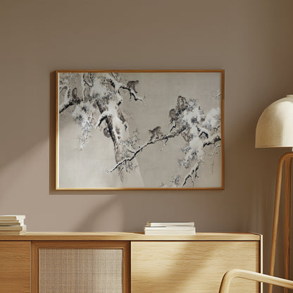 Premium Poster of Traditional Asian Monkeys in Snowy Tree Art Posters