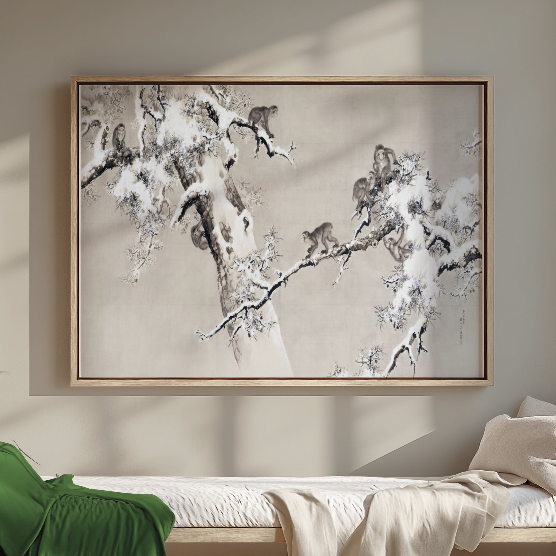 Premium Poster of Traditional Asian Monkeys in Snowy Tree Art Posters