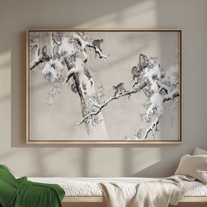 Premium Poster of Traditional Asian Monkeys in Snowy Tree Art Posters