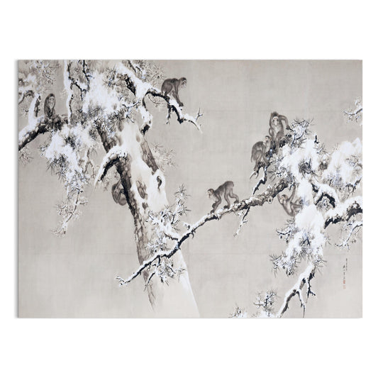 Premium Poster of Traditional Asian Monkeys in Snowy Tree Art Posters