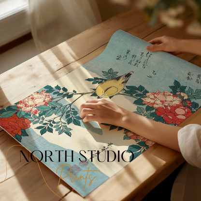 Premium Poster of Traditional Japanese Art Bird and Flowers Posters
