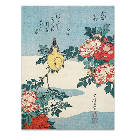 Premium Poster of Traditional Japanese Art Bird and Flowers Posters