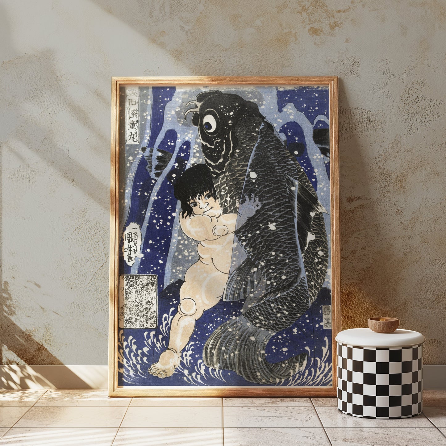 Premium Poster of Traditional Japanese Art Child and Fish Antique Posters