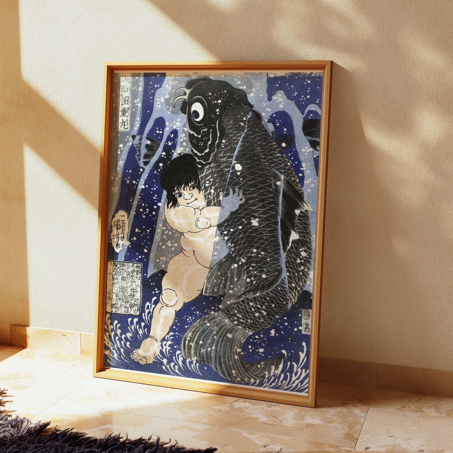 Premium Poster of Traditional Japanese Art Child and Fish Antique Posters