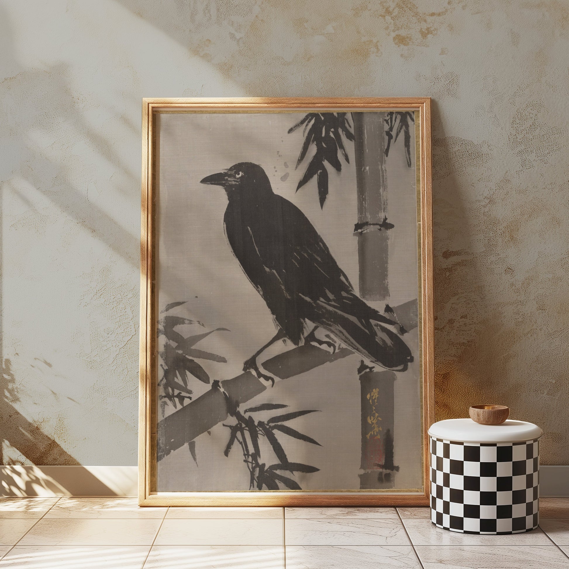 Premium Poster of Traditional Japanese Art Crow Bamboo Posters