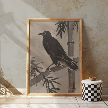 Premium Poster of Traditional Japanese Art Crow Bamboo Posters