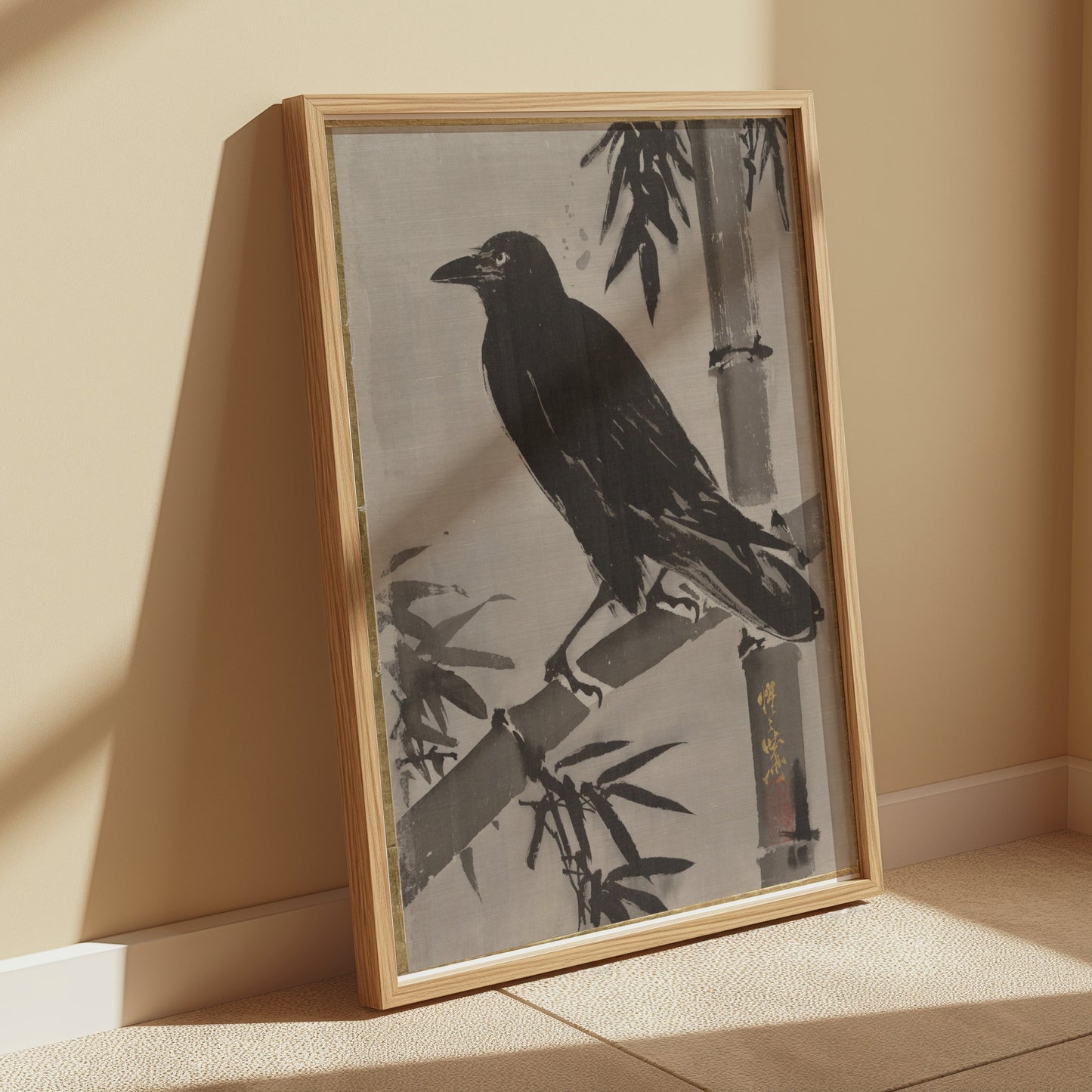 Premium Poster of Traditional Japanese Art Crow Bamboo Posters