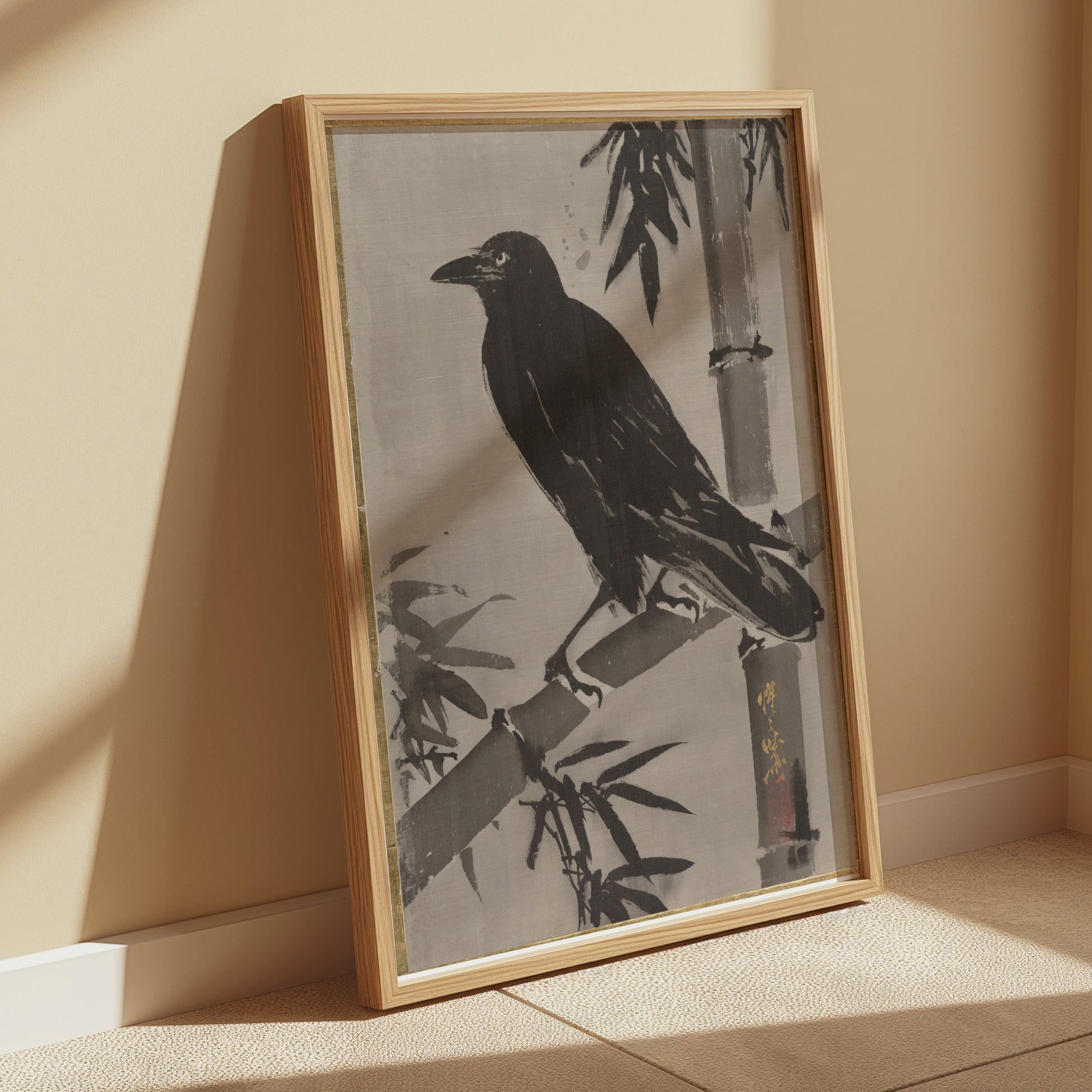 Premium Poster of Traditional Japanese Art Crow Bamboo Posters